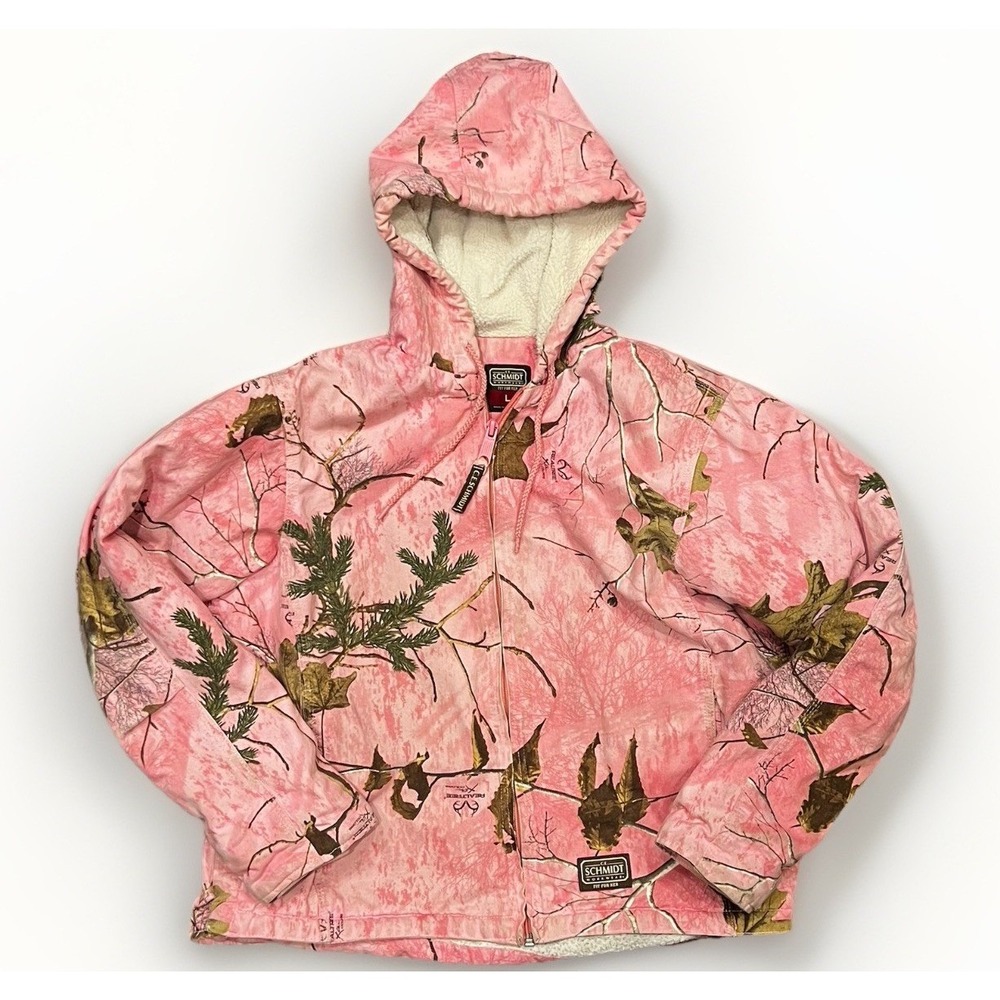 C. E. Schmidt Pink Real Tree Camo Hooded Insulated Sherpa Jacket Wmn Size Large